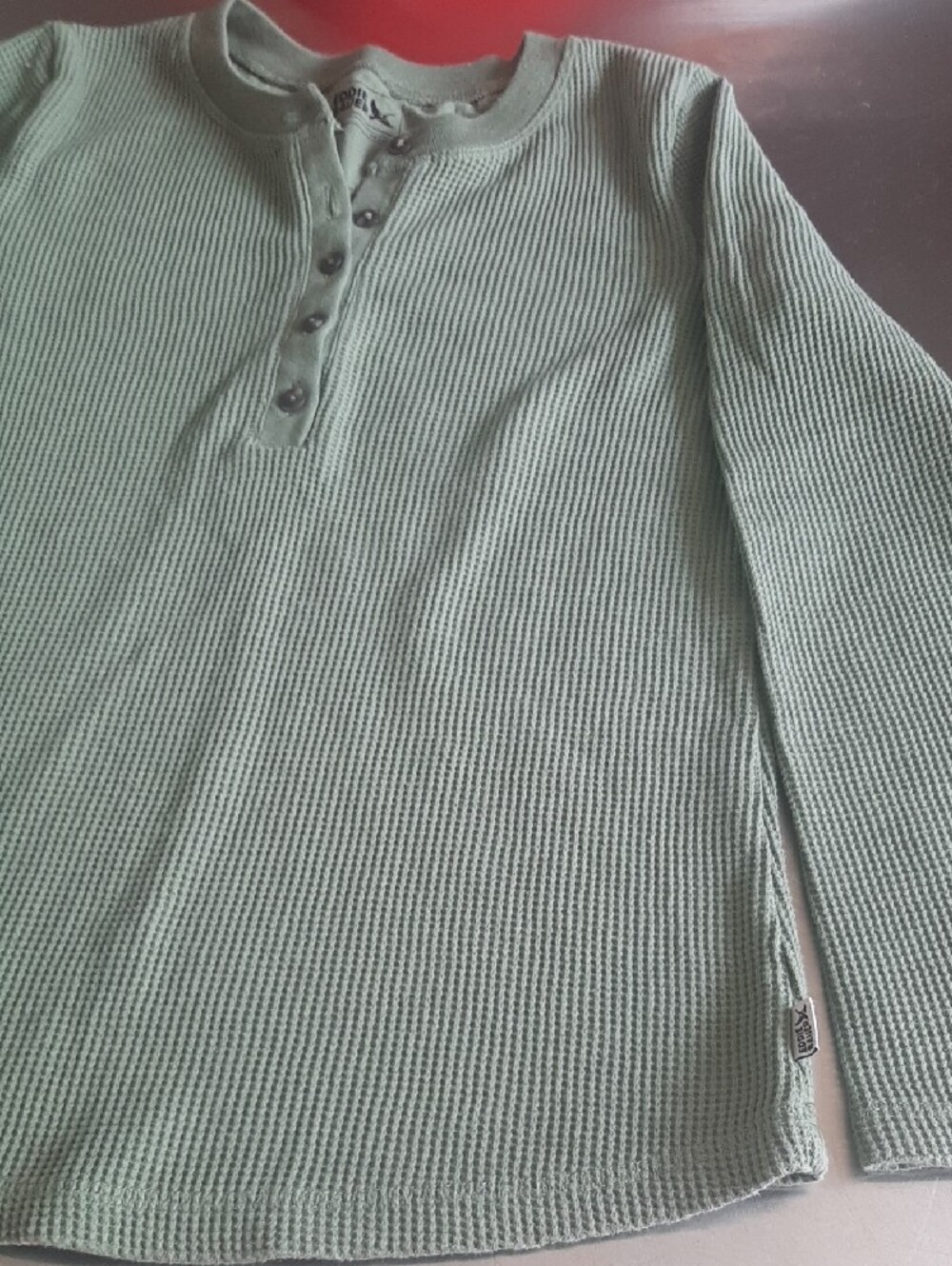 Eddie Bauer💚EUC Light Hunter Green Waffle Henley Long-Sleeve Top Sz S/M - Picture 4 of 6